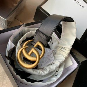 Gucci Belt Gold Double G Black Leather